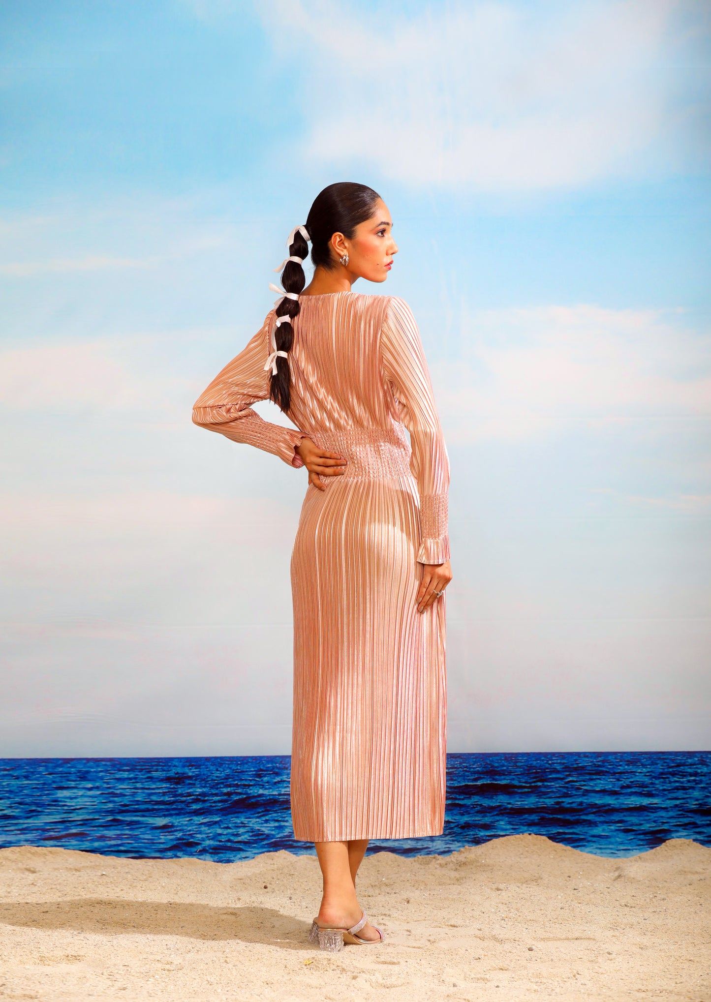 Rochella Metallic Dress - Rose Gold