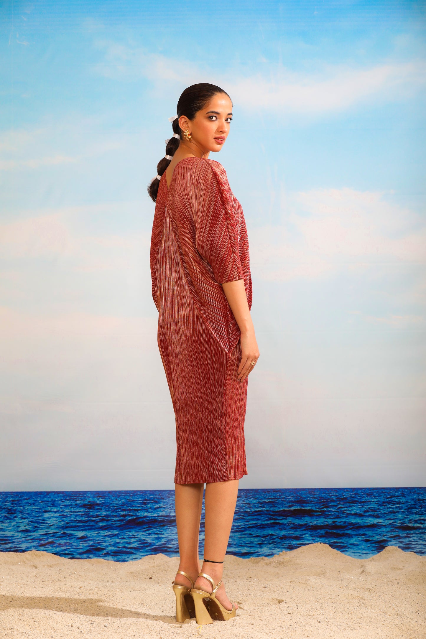 Laila Metallic Dress - Red