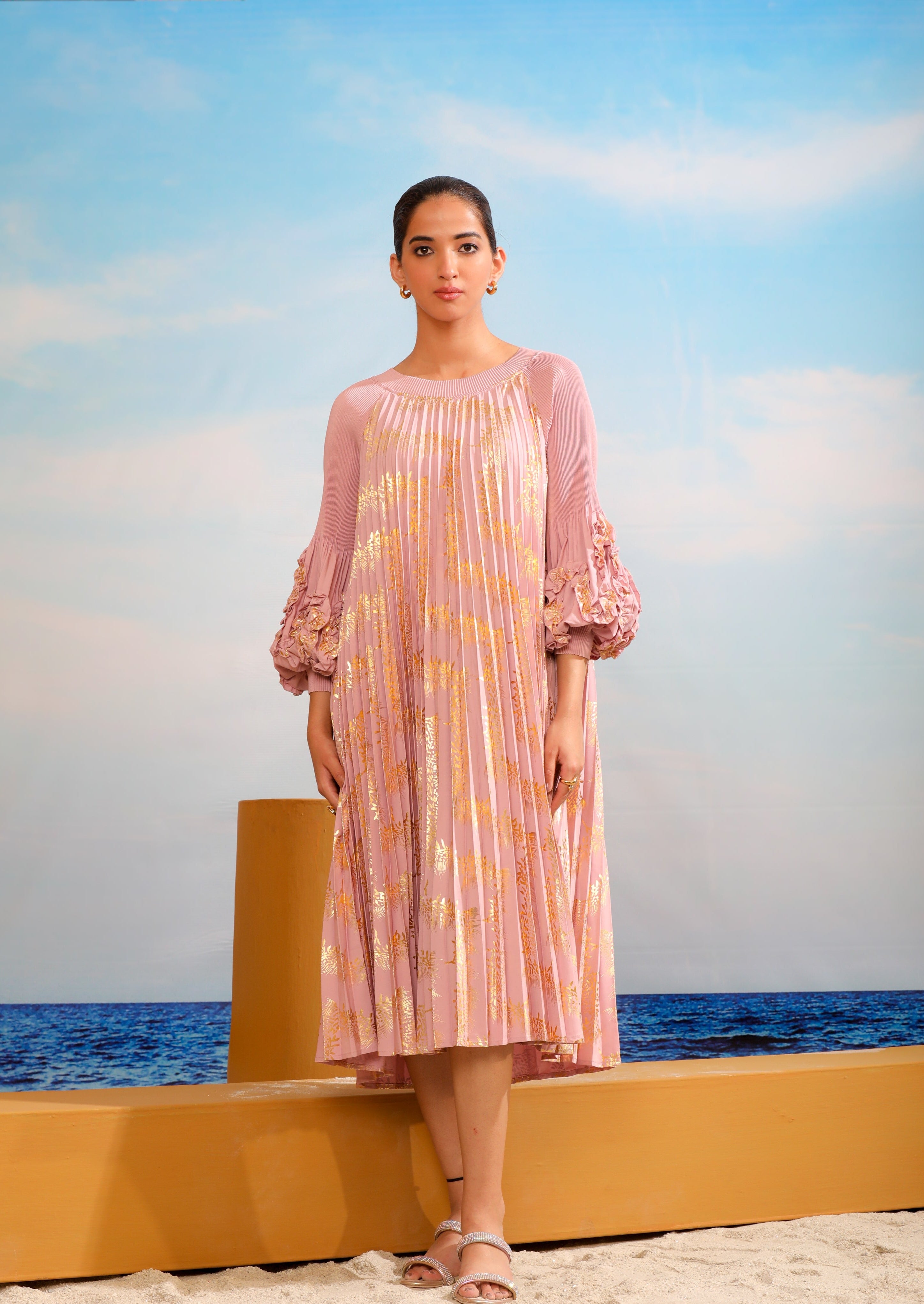 Lisa Pleated Midi Dress - Light Pink – O-Pap Style