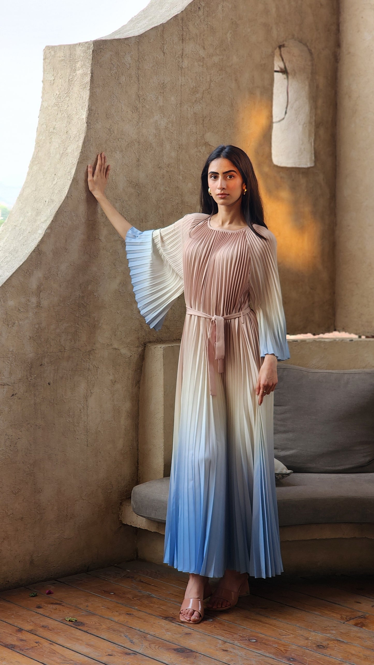 Ombre Seina Dress - Beige to Blue