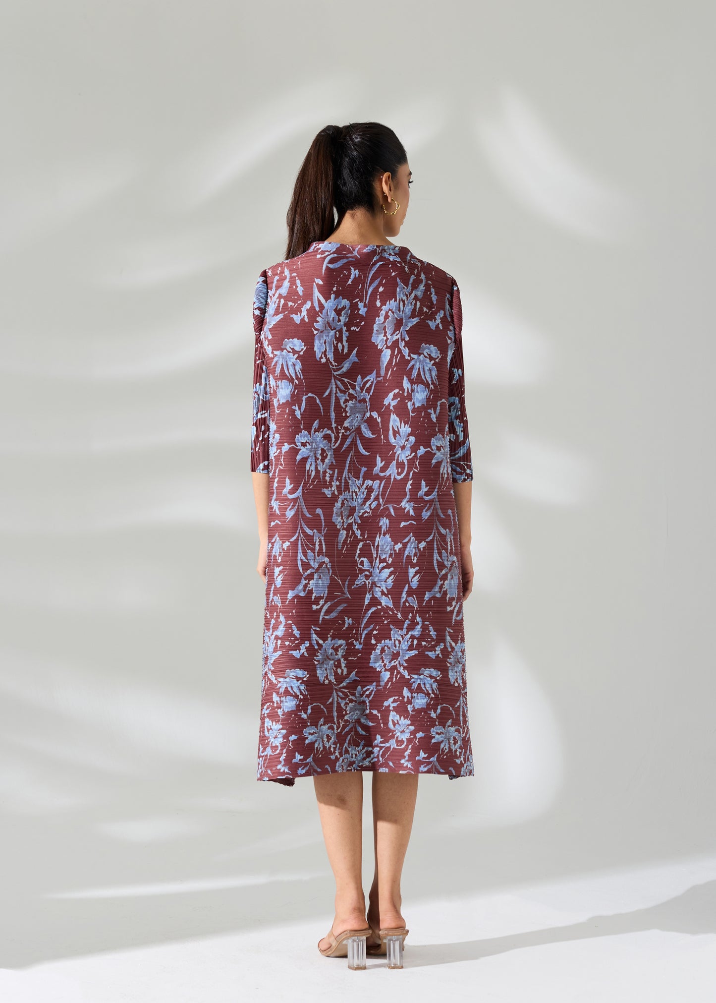 Brown Printed Floral Dress with belt