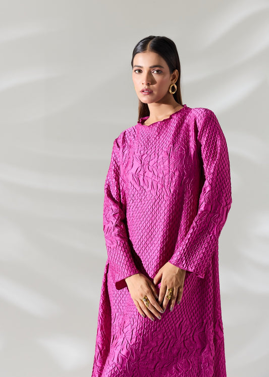 Dandelion Embossed Dress - Fuchsia