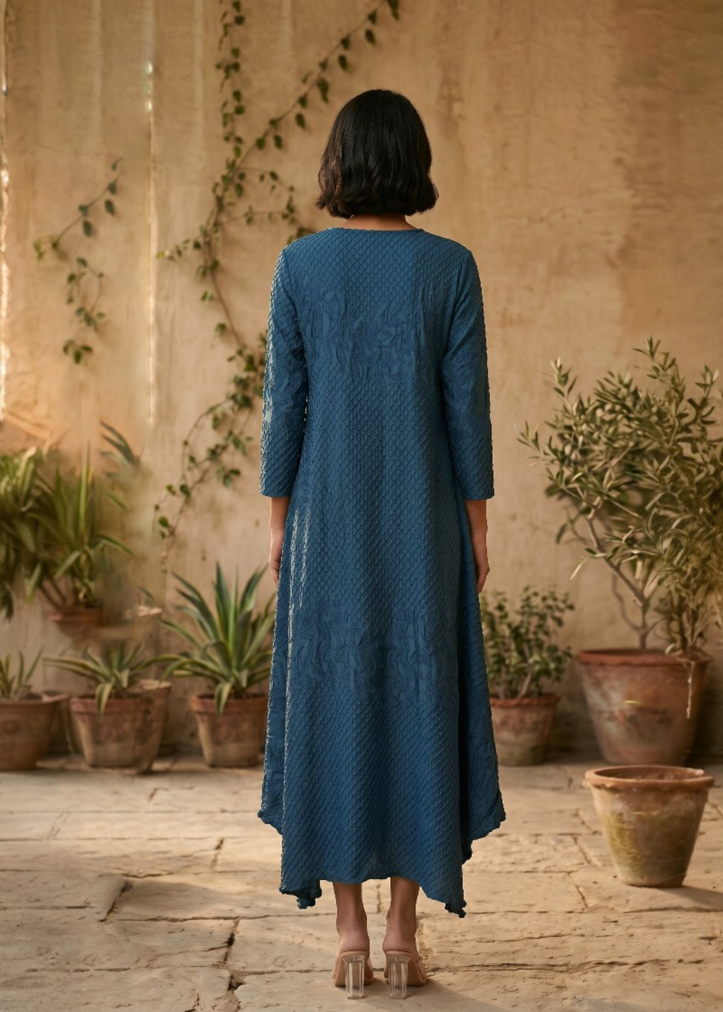 Dandelion Embossed Dress - Peacock Blue