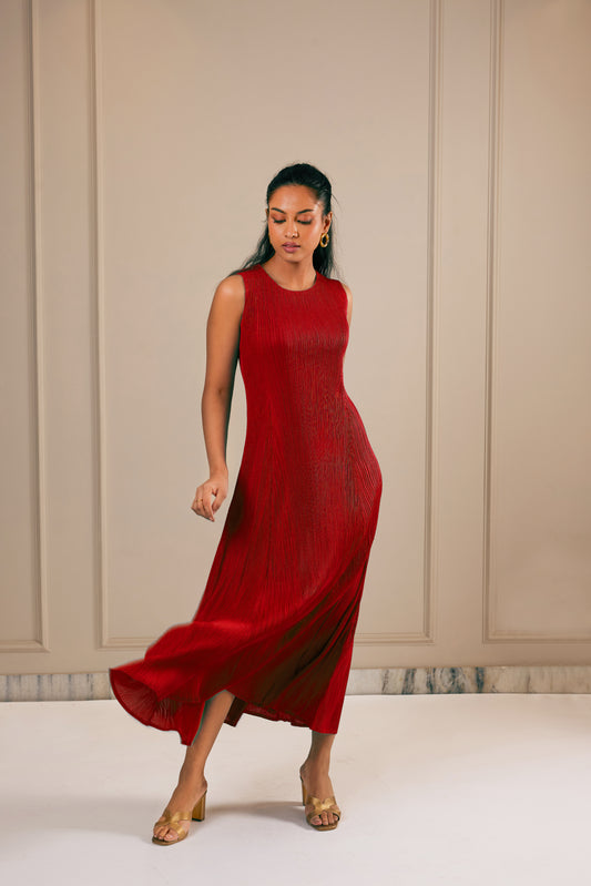 Juno Midi Dress with Fringe Cape - Red