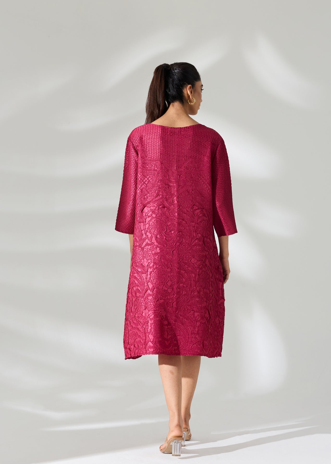 Lattice Embossed Calliope Dress - Burgundy