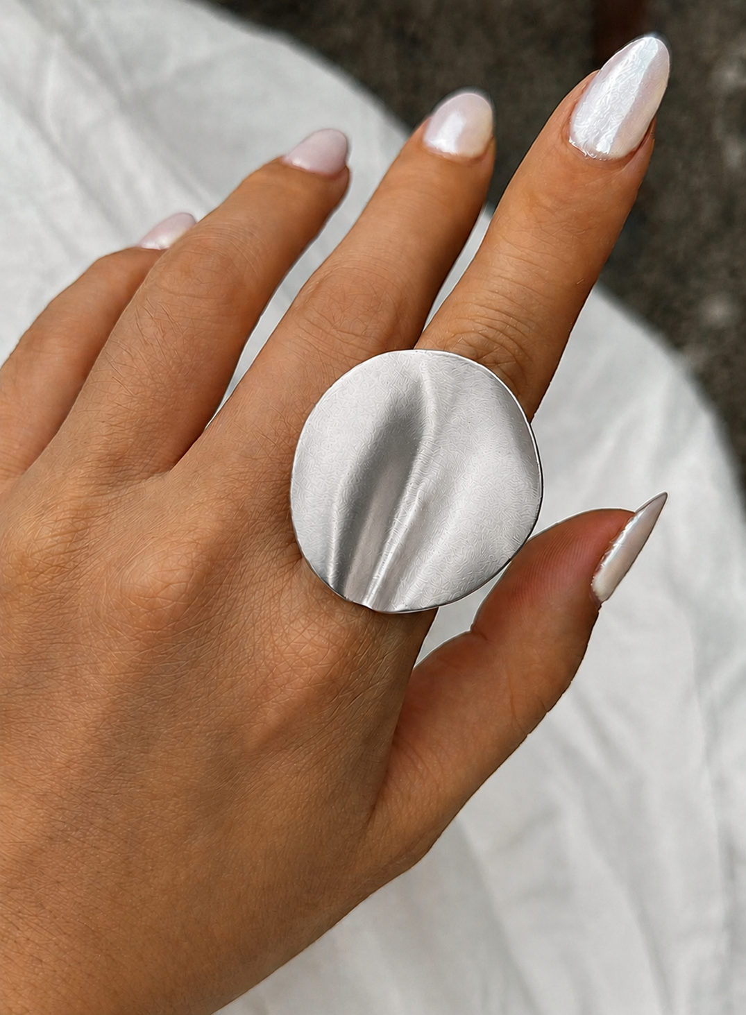 silver abstract textured statement ring