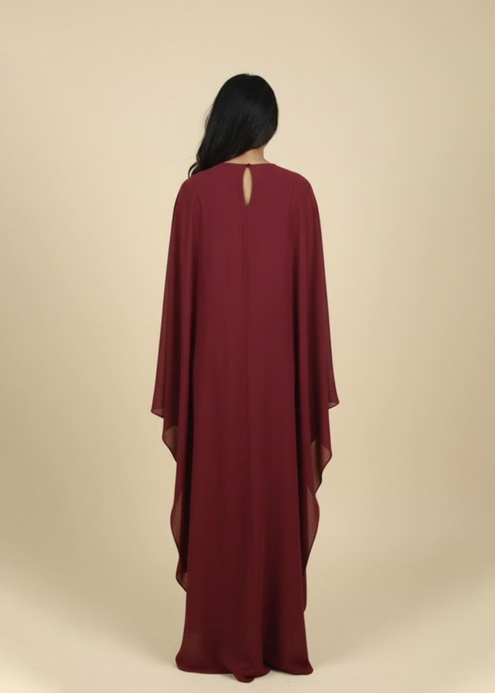 Emb Cape Gown - Burgundy