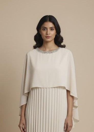 Emb Cape Gown - Ivory