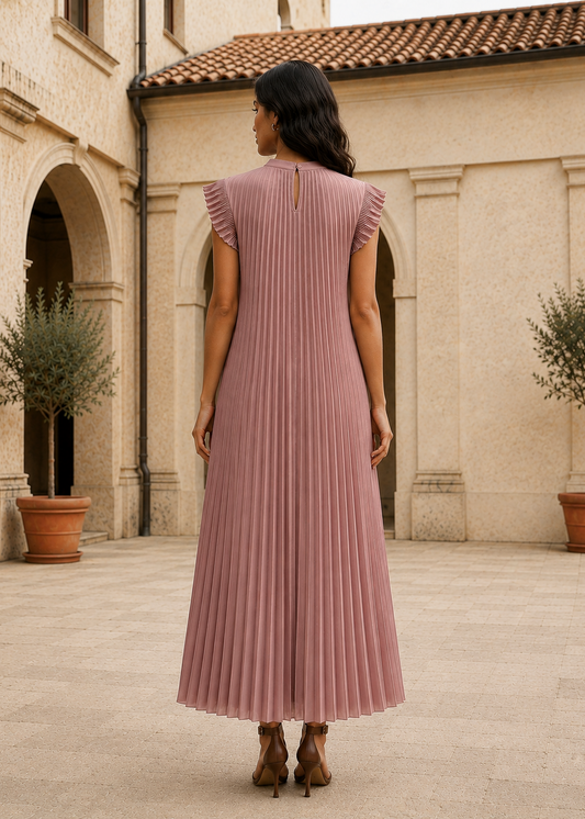 Raya Ruffle Dress - Nude Pink