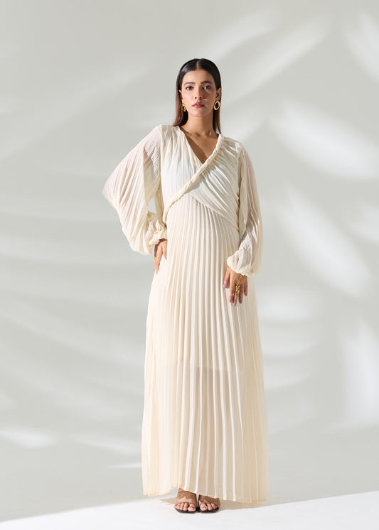 Sahara Pleated Long Dress - Ivory