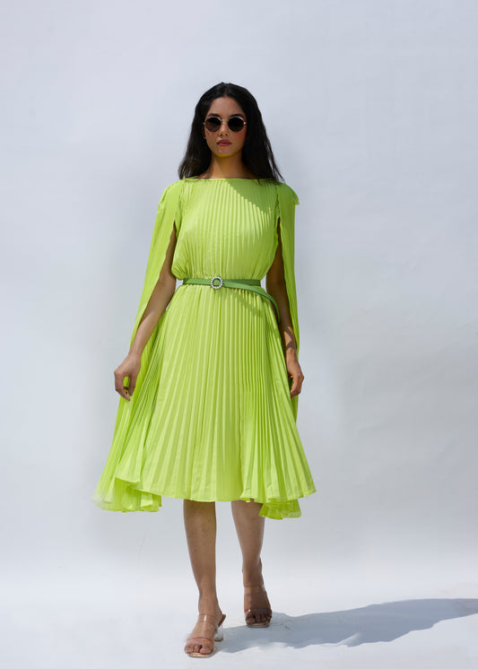 Lulu Cloak Sleeve Dress - Lime Green