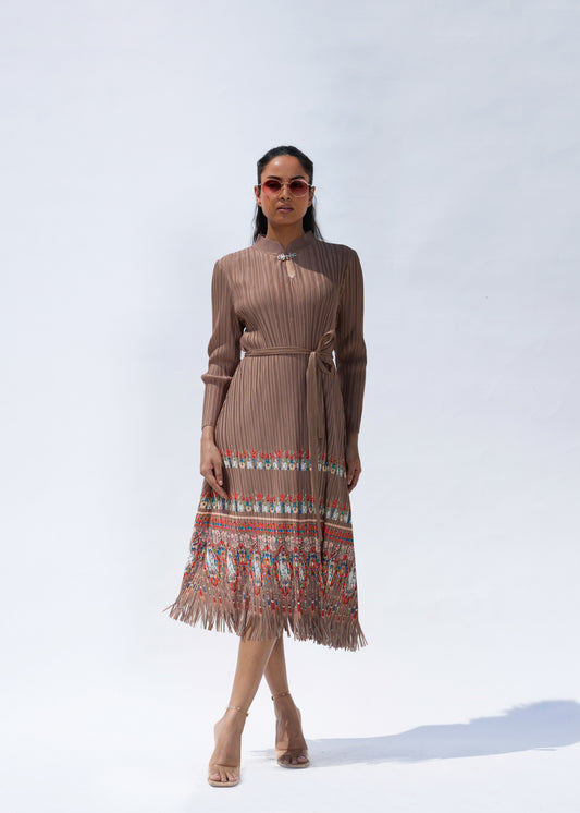 Elizabeth Printed Fringe Dress - Brown