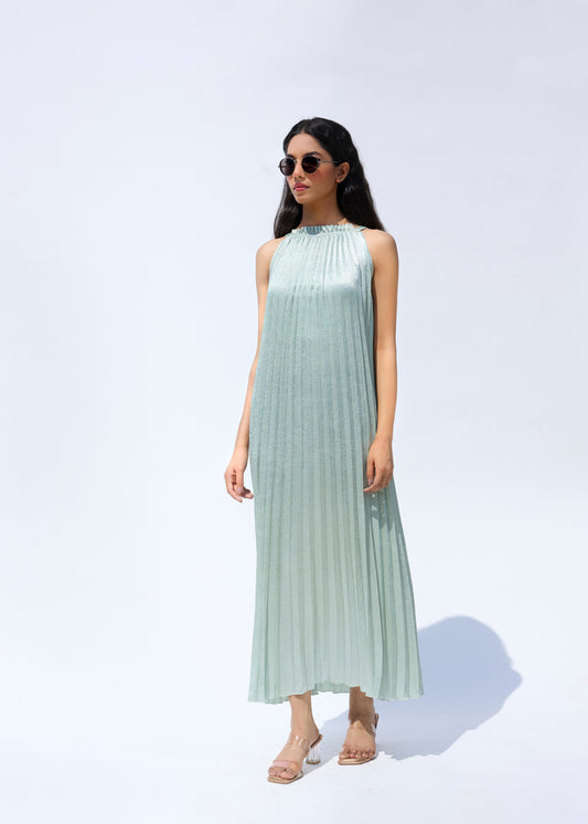 Luna Metallic Dress - Seafoam Green