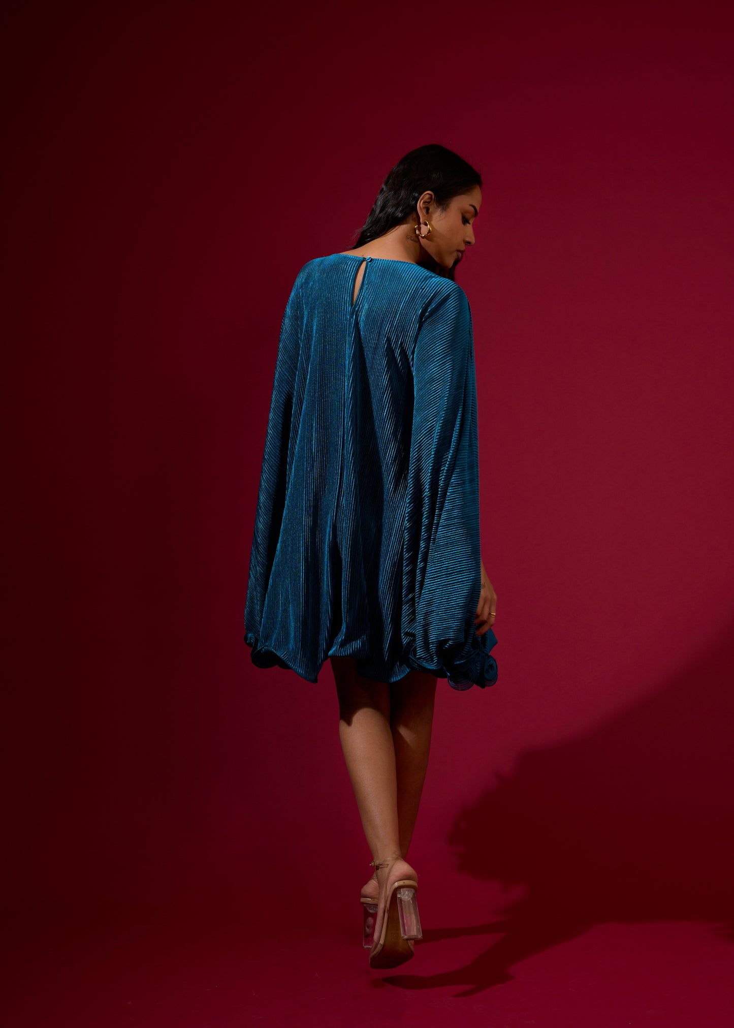 Teal Mini Pleated Dress