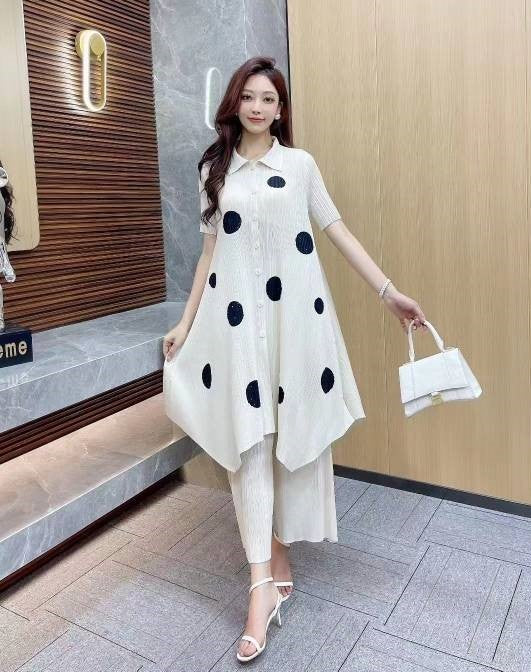 White Polka Long Tunic set