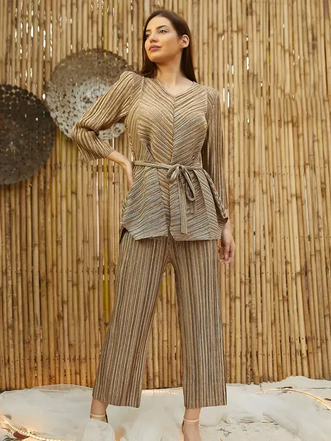 Gold Cin Pleated Coord Set