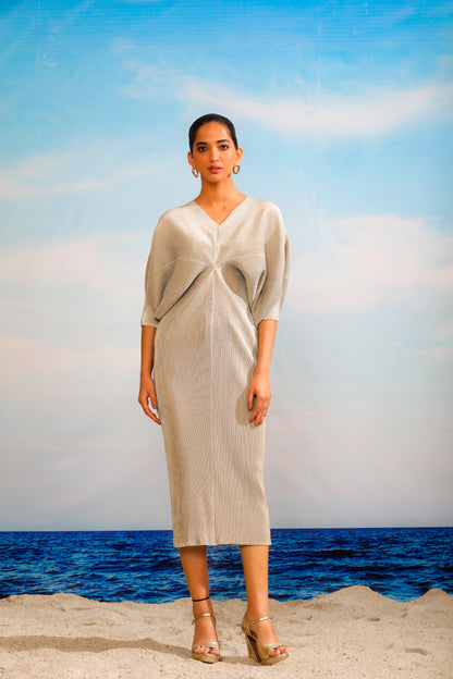 Kiara Batwing Metallic Dress - Silver Ash