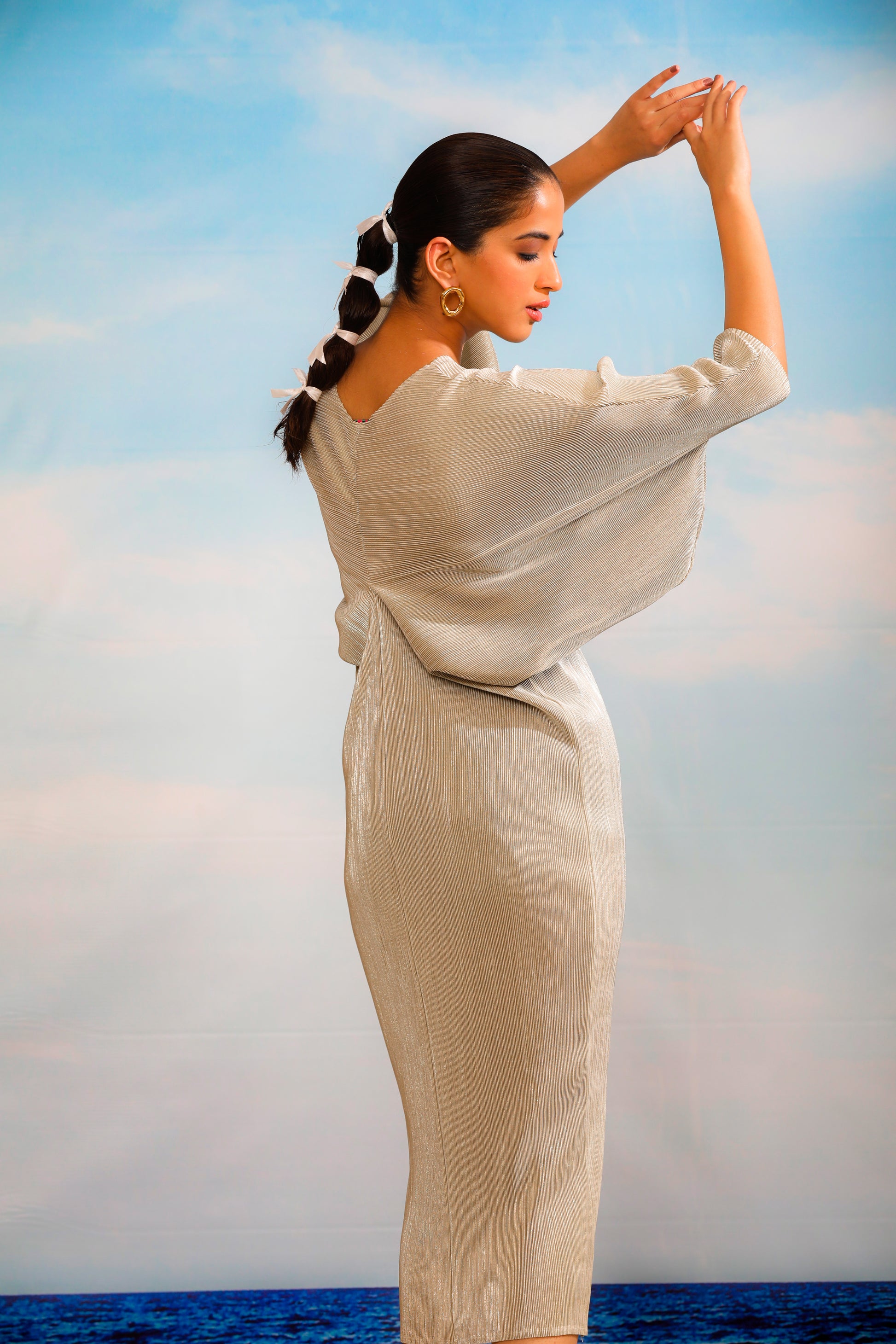 silver batwing dress Kiara Batwing Metallic Dress