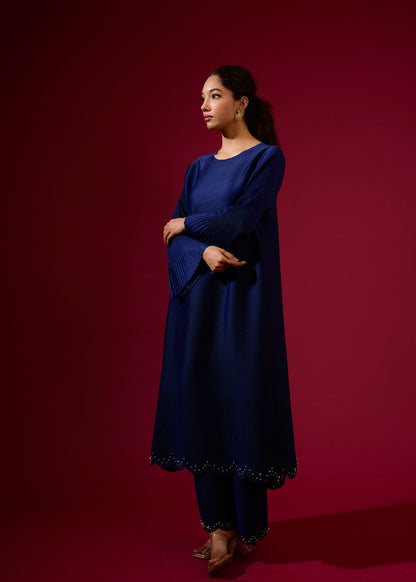 Ensemble tunique plissé vert à perles