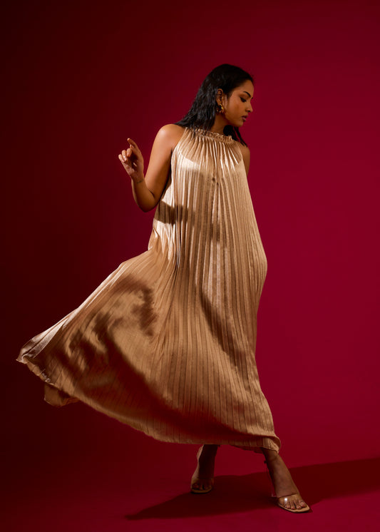 Luna Metallic Dress - Champagne