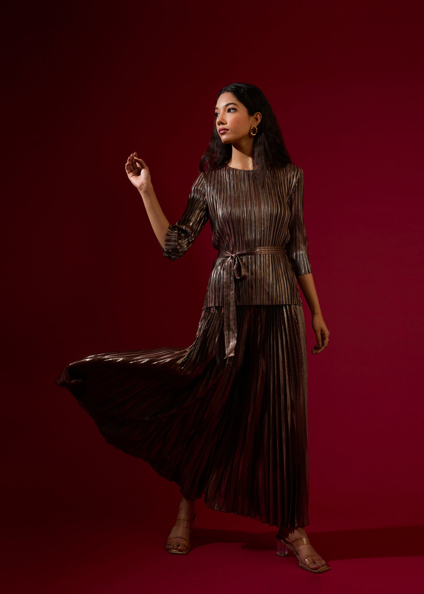 Chloe Metallic Coord Set - Burgundy