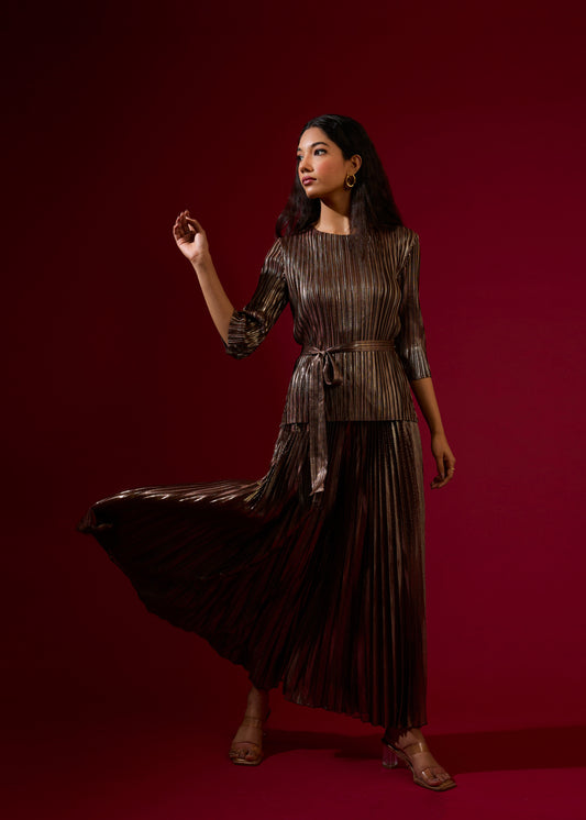 Chloe Metallic Coord Set - Burgundy