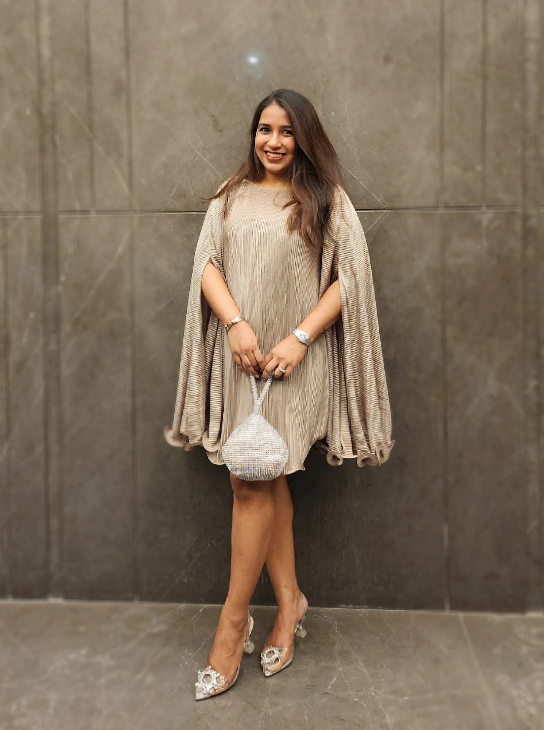 Champagne Mini Pleated Dress XXL / Champagne