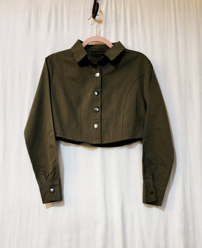 Military Green Cropped Shirt