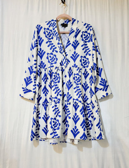 Blue White all over printed dress