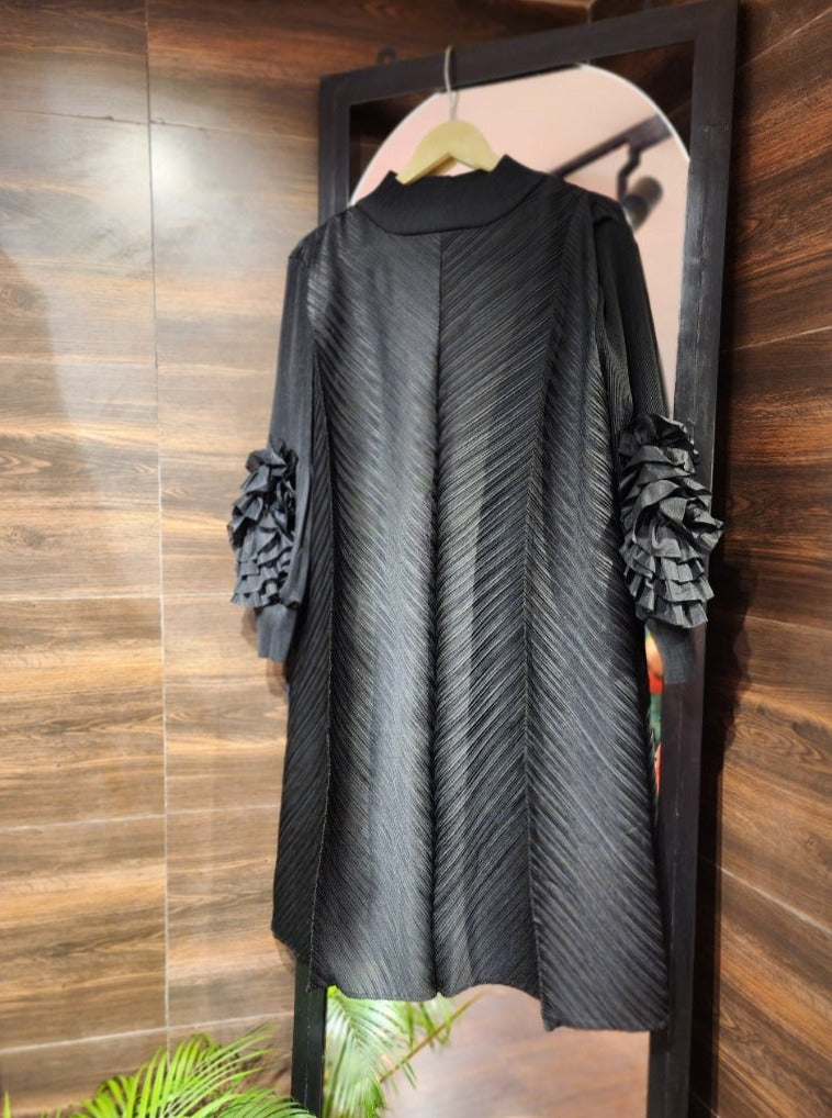 Black Flora Pleated Dress