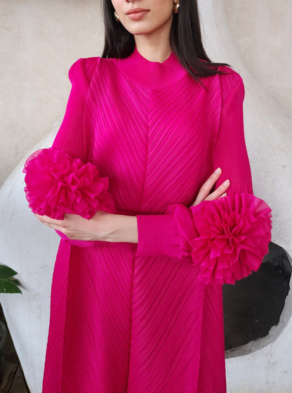 Hot Pink Flora Pleated Dress