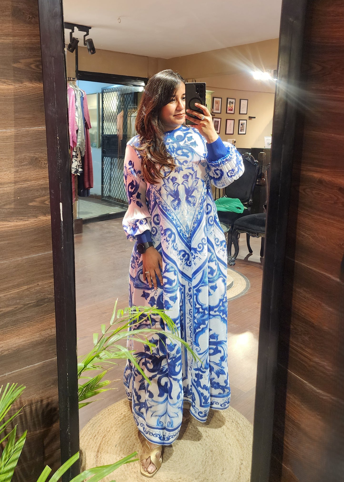 Indigo Mosaic Dress - Blue & White