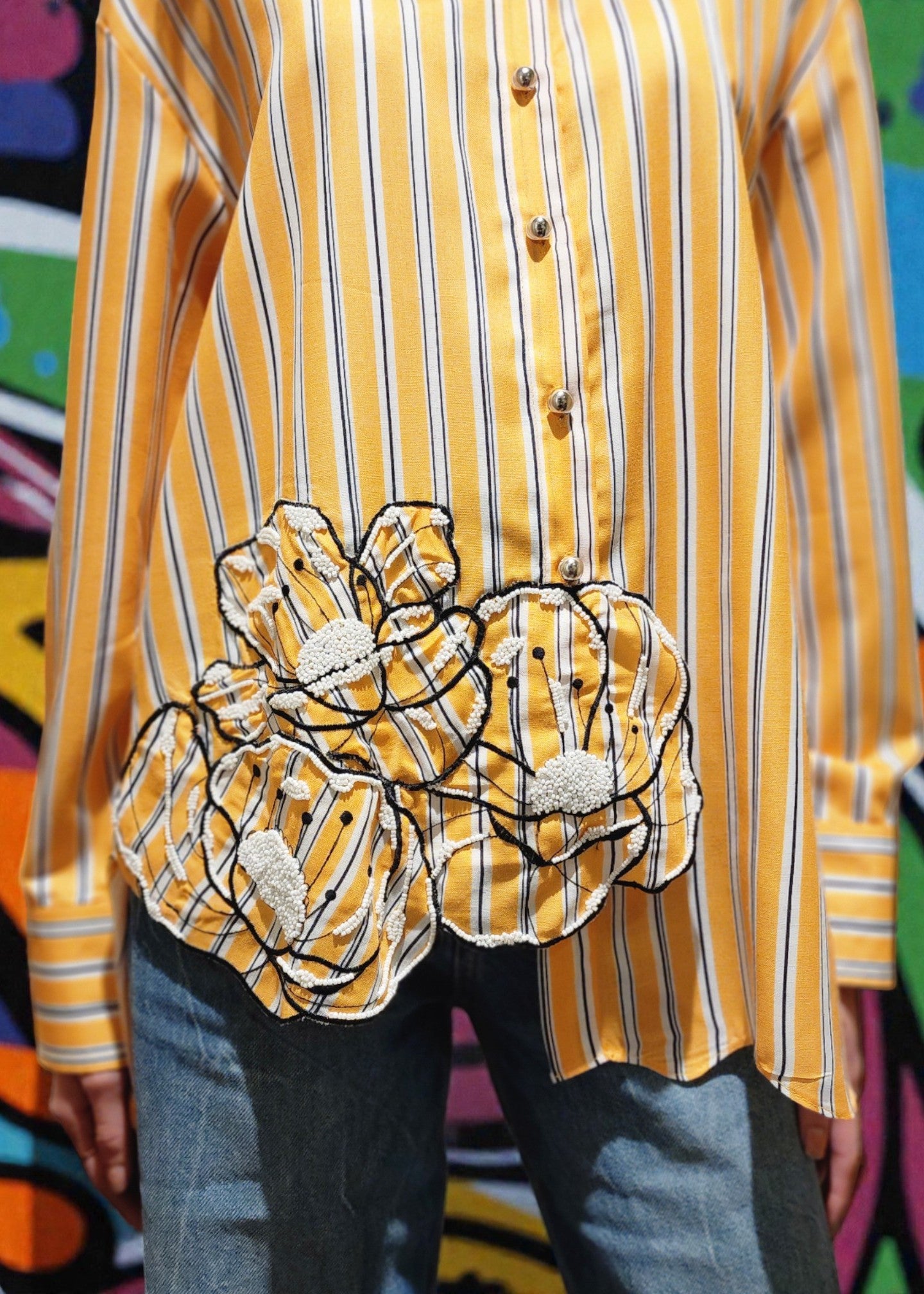 Yellow Applique Striped Shirt