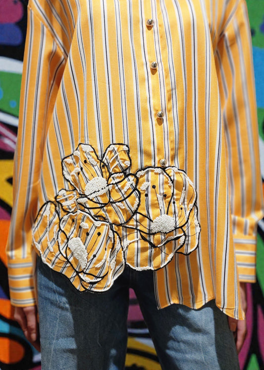 Yellow Applique Striped Shirt