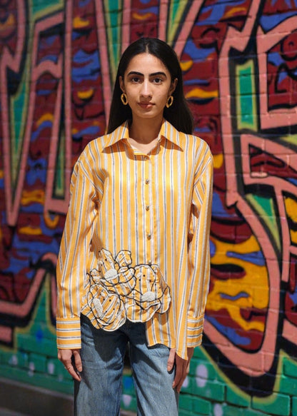 Yellow Applique Striped Shirt