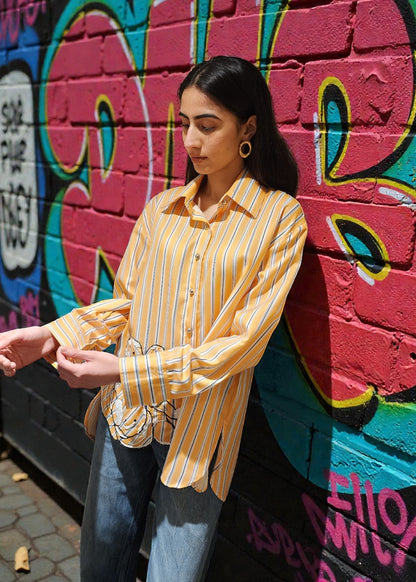 Yellow Applique Striped Shirt