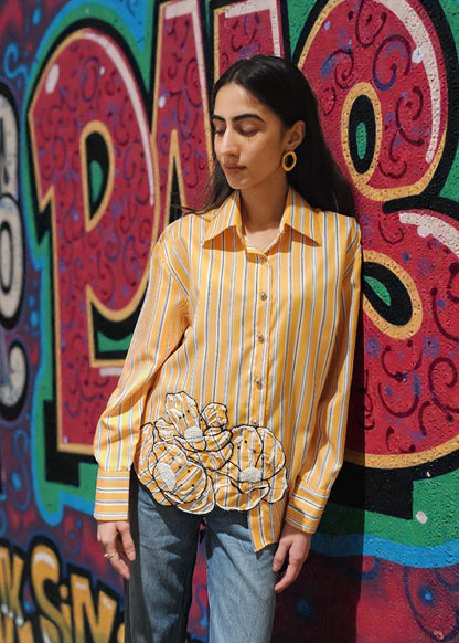 Yellow Applique Striped Shirt