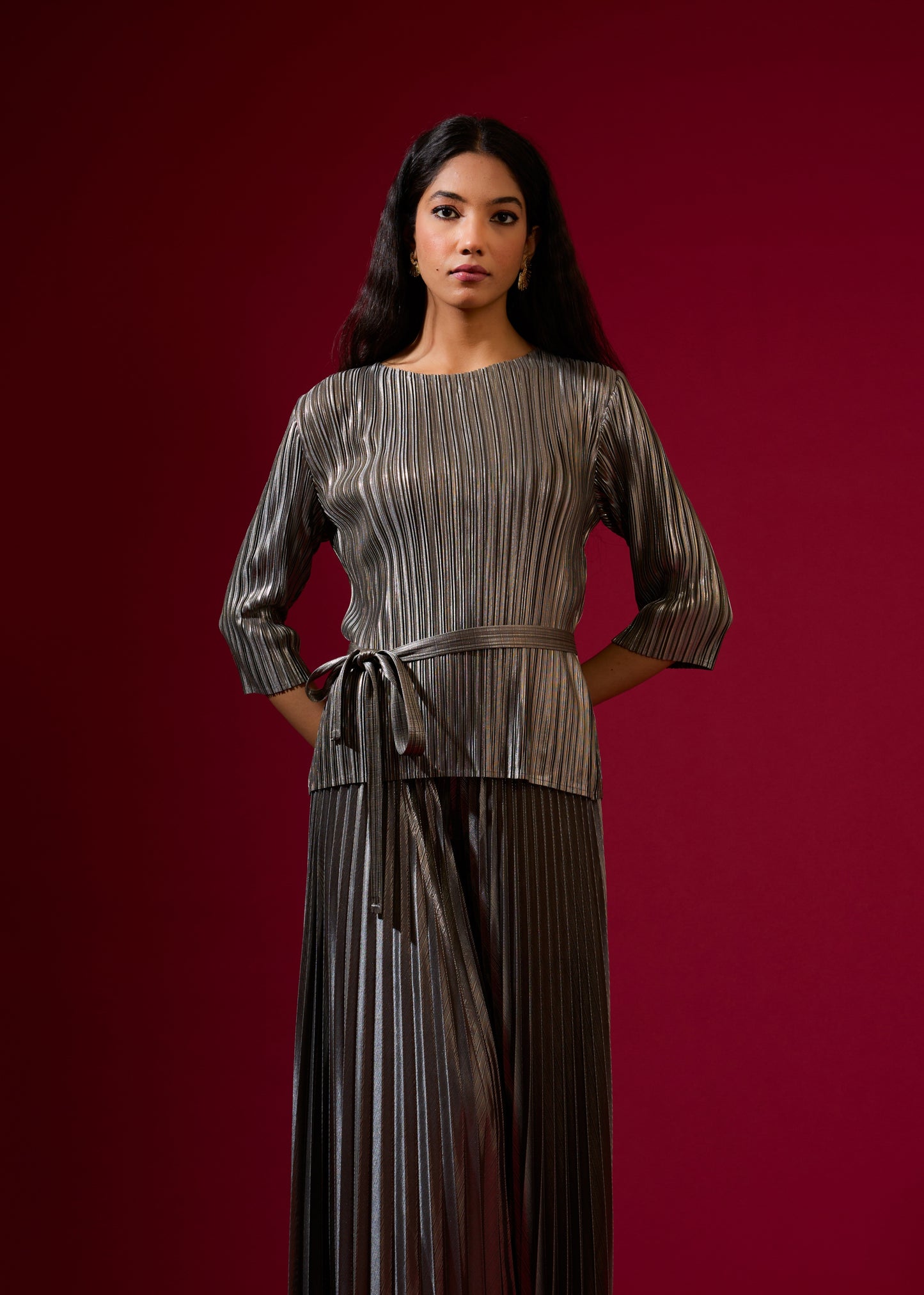 Chloe Metallic Coord Set - Grey