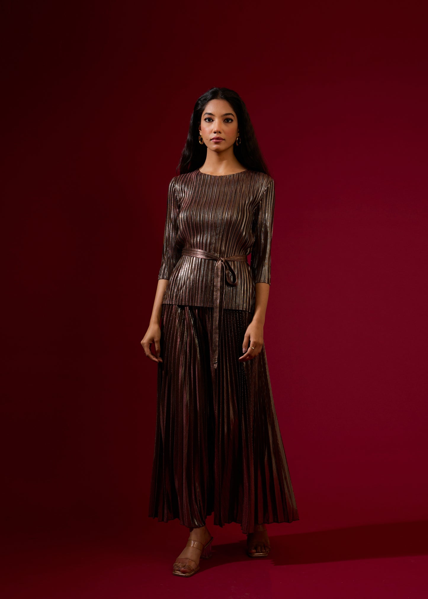 Chloe Metallic Coord Set - Burgundy