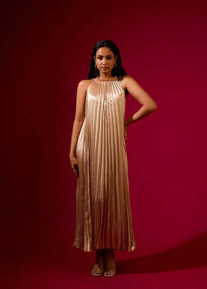 Luna Metallic Dress - Champagne