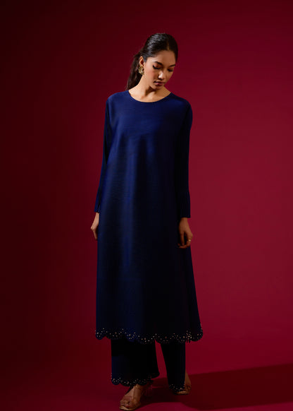 Ensemble tunique plissé vert à perles