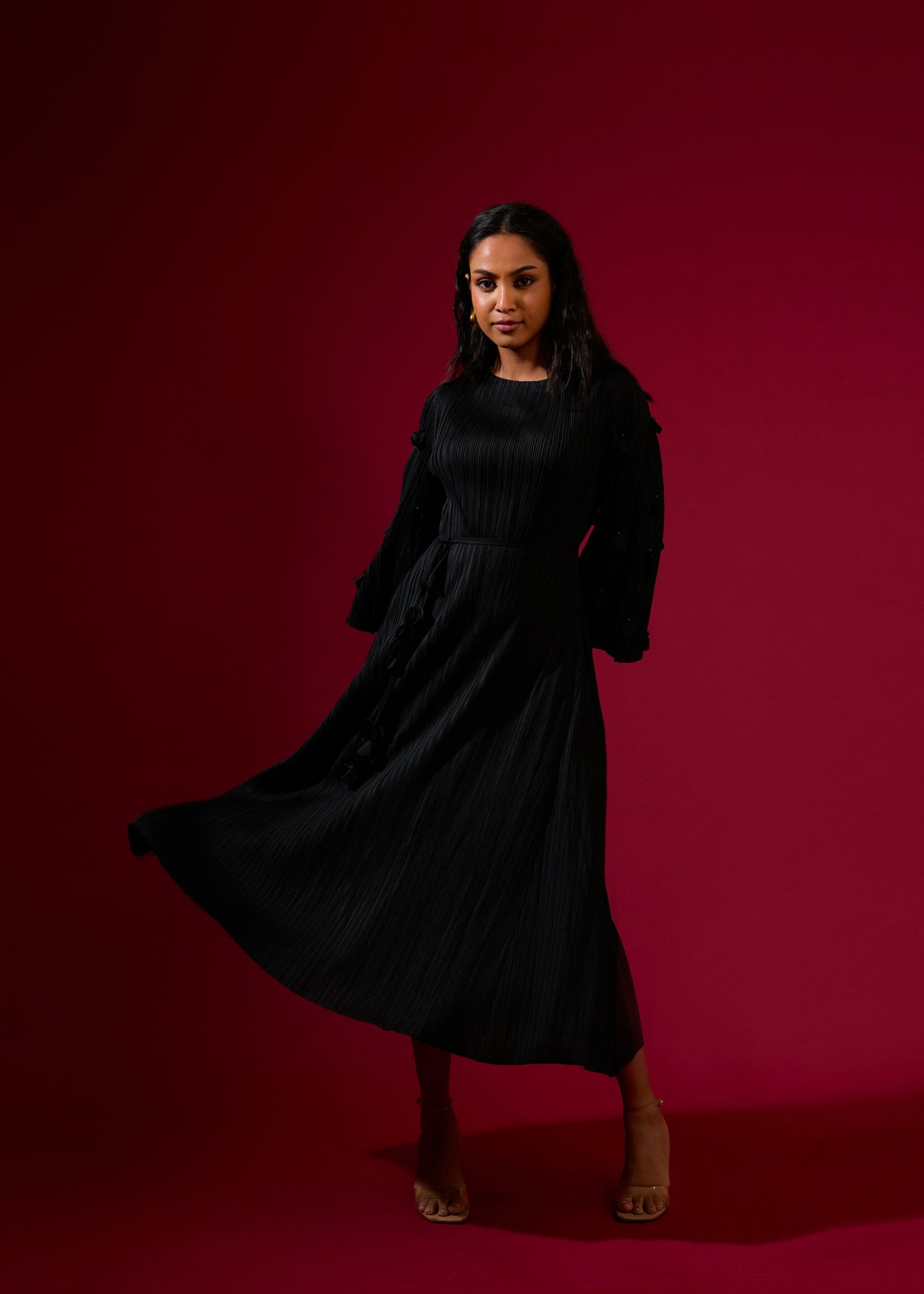 3D Flora Swing Dress - Black