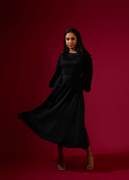 3D Flora Swing Dress - Black