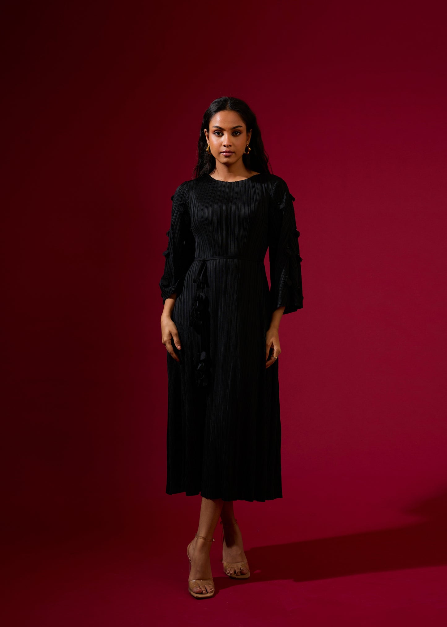 3D Flora Swing Dress - Black