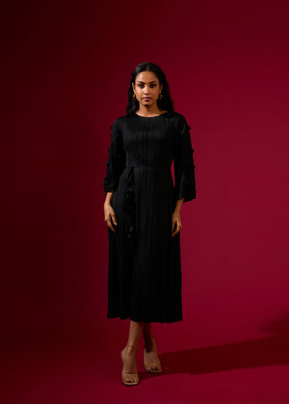 3D Flora Swing Dress - Black