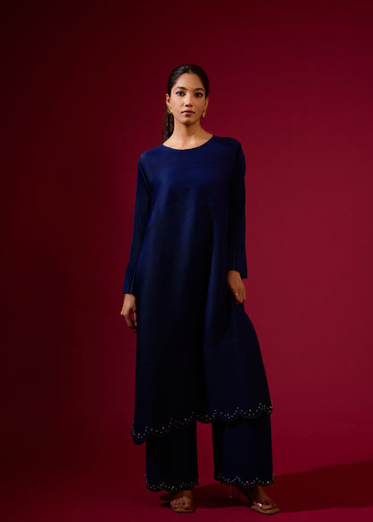 Ensemble tunique plissé vert à perles