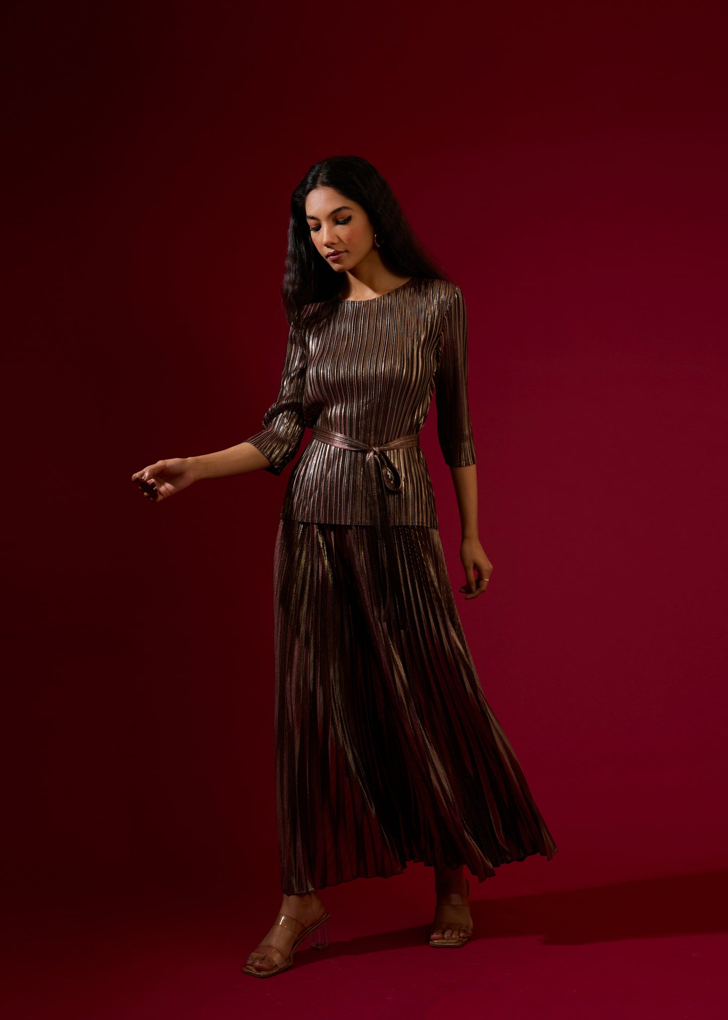 Chloe Metallic Coord Set - Burgundy