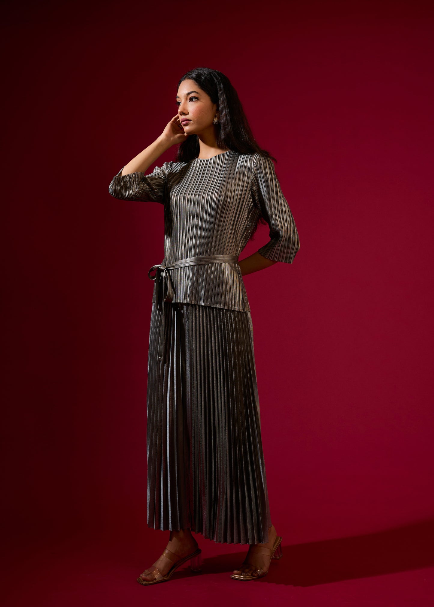 Chloe Metallic Coord Set - Grey