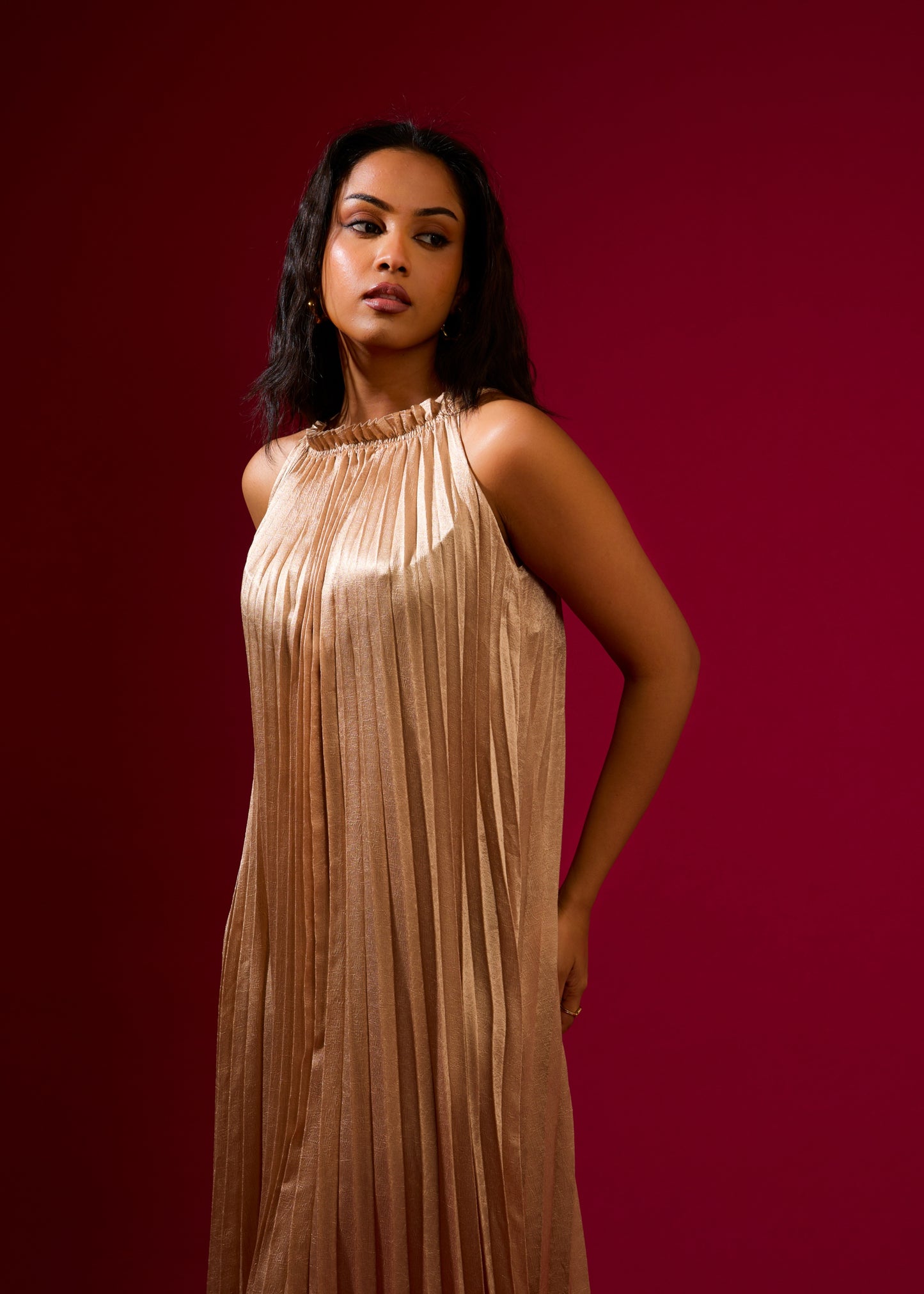 Luna Metallic Dress - Champagne