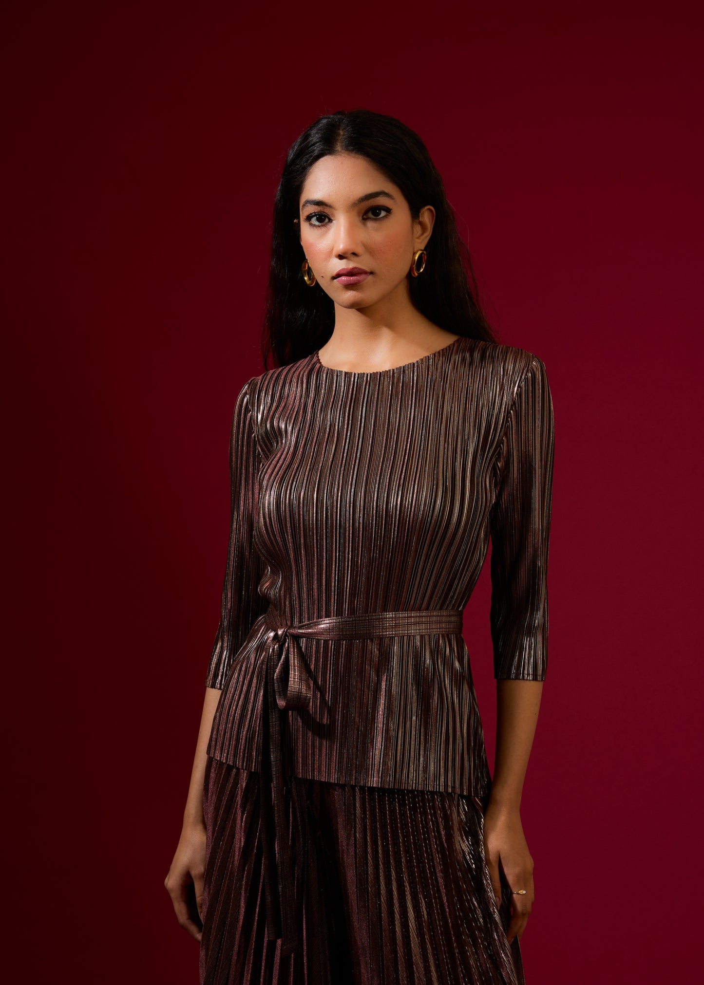 Chloe Metallic Coord Set - Burgundy